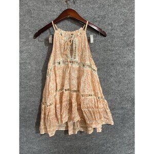 FP ONE Dress Womens Small Orange Floral Halter Crochet Ruffle Boho Festival